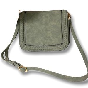 🔥NEW🔥 Sage denim cross body bag with three compartments.